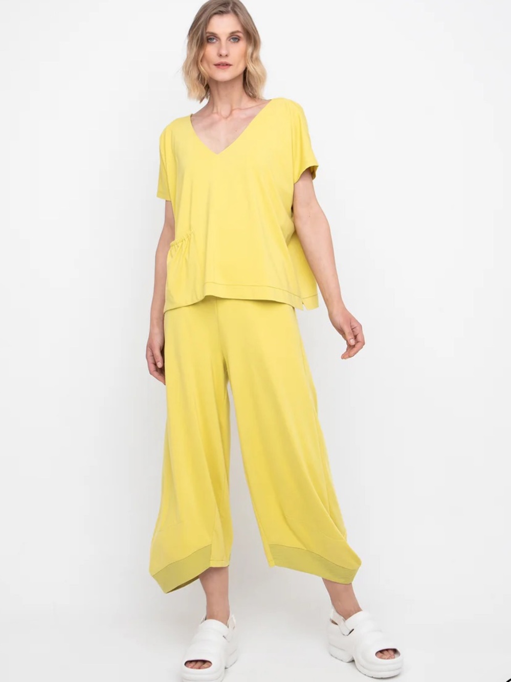 Alembika Ozai N Ku Bahama Tee Yellow NWT Boxy V-Neck Pocket Top Multiple Sizes